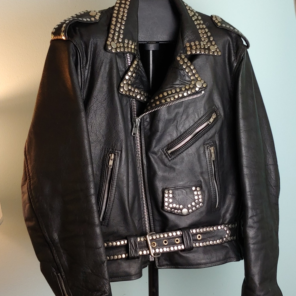 Studded leather jacket with Harley Davidson patch